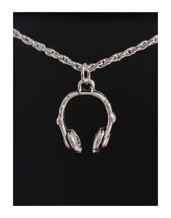 Unisex Paslanmaz Çelik Antik Kulaklık Müzik Sembol Kolye
