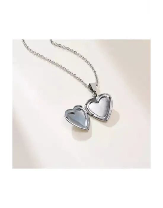 Vintage Gümüş Kaplama El Yapımı Fotoğraflı Içi Açılır, Kalp Biçimli, Kapaklı Kolye