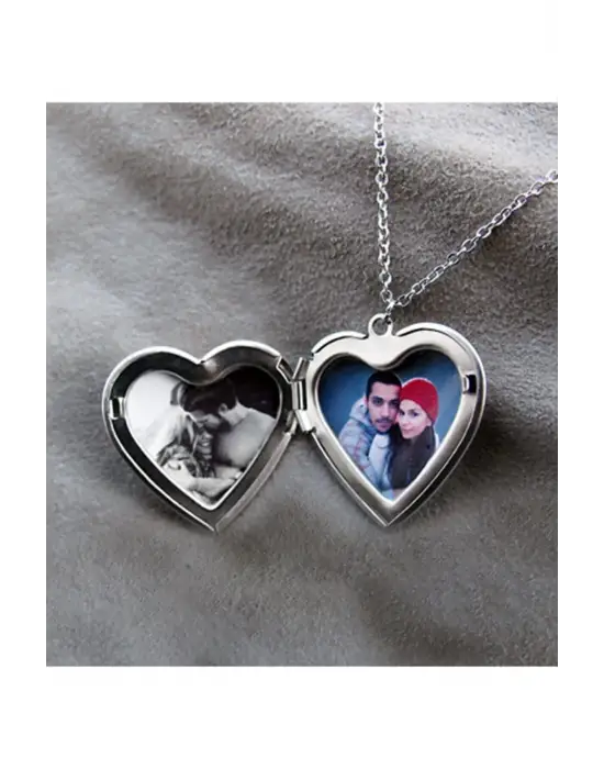 Vintage Gümüş Kaplama El Yapımı Fotoğraflı Içi Açılır, Kalp Biçimli, Kapaklı Kolye