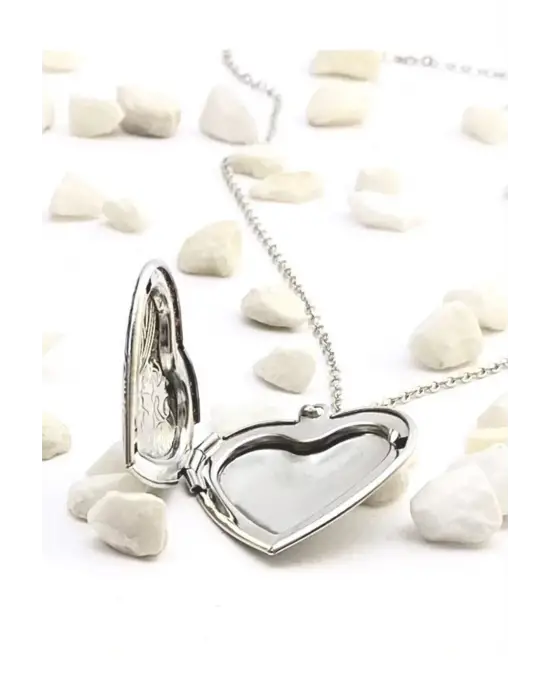 Vintage Gümüş Kaplama El Yapımı Fotoğraflı Içi Açılır, Kalp Biçimli, Kapaklı Kolye