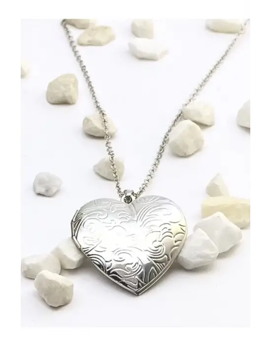 Vintage Gümüş Kaplama El Yapımı Fotoğraflı Içi Açılır, Kalp Biçimli, Kapaklı Kolye