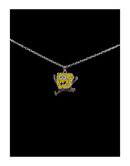 Vintage Retro Paslanmaz Çelik Anime Sünger Bob Sembol Unisex Kolye