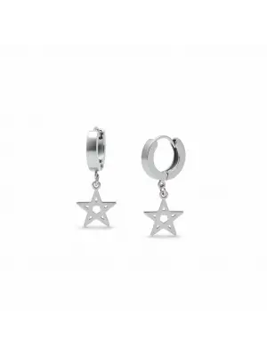 Vintage Gümüş Renk Pentegram Figürlü Sallantılı Halka Küpe