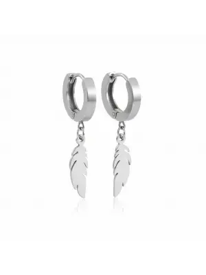 Vintage Gümüş Renk Tüy Figürlü Sallantılı Halka Küpe