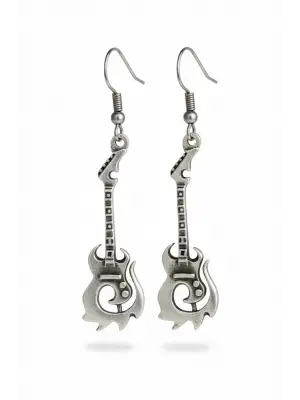 Antik Gümüş Kaplama Vintage Sallantılı Alevli Gitar Küpe