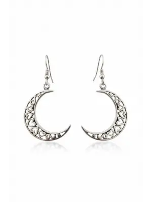 Antik Gümüş Kaplama Vintage Ay Hilal Küpe