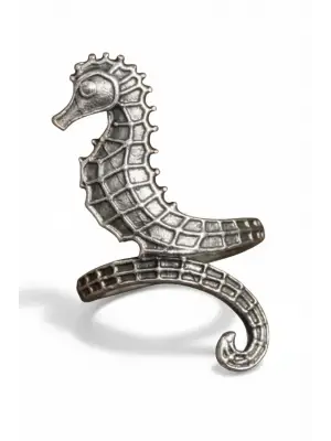 Antik Gümüş Kaplama Deniz Atı Tasarımlı Ayarlamalı Kadın Yüzük