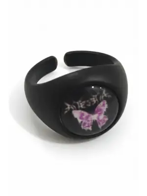 Antik Gümüş Kaplama Unisex Ayarlanabilir Anime Gloomy Butterfly Yüzük Ring