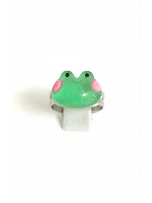 Retro Renkli Kaplama Sevimli Anime Kurbağa Ayarlanır Kurbağa Yüzük