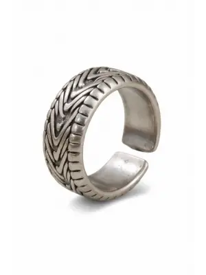 Gümüş Renk Eskitme Örgü Desenli Yüzük - Ayarlanabilir Antik Vintage Unisex Model