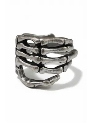 Gümüş Renk İskelet El Yüzük - Parmağa Sarılan Kemik Tasarımlı Ayarlanabilir Takı