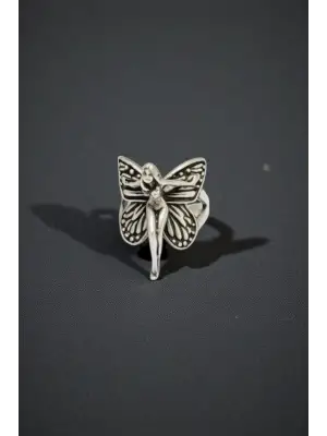 Antik Gümüş Kaplama Unisex Ayarlanabilir Gotik Angel Girl Yüzük