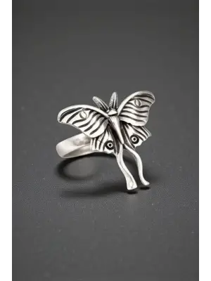 Gothic Gümüş Kaplama Mothre Model Unisex Yüzük