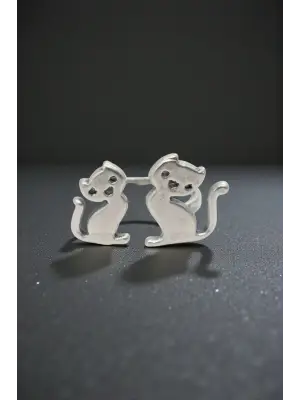 Antik Retro Gümüş Kaplama Cat Ayarlanabilir Zarif Model Kedi Unisex Yüzük