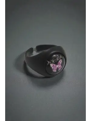 Antik Gümüş Kaplama Unisex Ayarlanabilir Anime Gloomy Butterfly Yüzük Ring