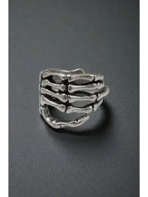 Gümüş Renk İskelet El Yüzük - Parmağa Sarılan Kemik Tasarımlı Ayarlanabilir Takı