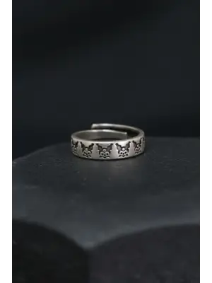Gümüş Kaplama Kuromi Desenli Antik Görünümlü Ayarlanabilir Unisex Yüzük