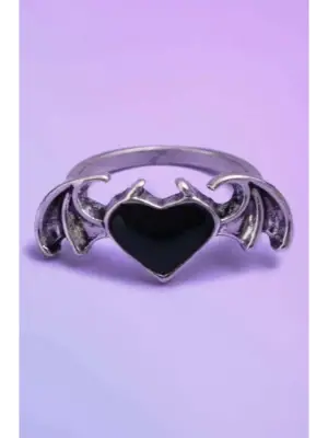 Anime Gothic Kalp Heart Decor Çift Kanat Unisex Ayarlanabilir Yüzük