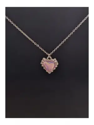 Antik El Yapımı Kalp Şeklinde Amestist İşlemeli Özel Kolye