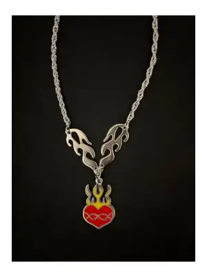 Antik Gotik Gümüş Kaplama Unisex Alevli Kalp Model Gümüş Kaplama Zincir Kolye