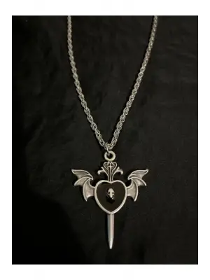 Antik Gotik Gümüş Kaplama Unisex Anime Harajuku Gothic Decor Kılıç Mızrak Zincirli Kolye