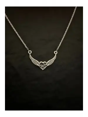 Antik Gotik Gümüş Kaplama Unisex Siyah Kalp Kanadı Anime Gothic Zincirli Kolye