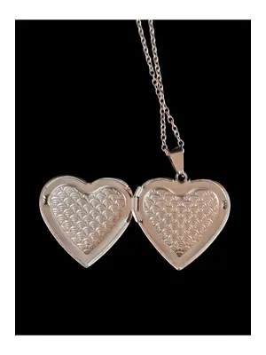 Antik Gümüş Kaplama Açılır Kapaklı Resim Koyulabilir Kalp Zincirli Kolye