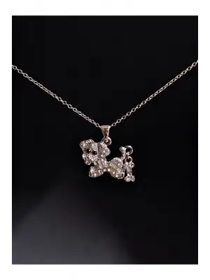 Antik Gümüş Kaplama Animal Taşlı Dog-Köpek Dostluk Sembolü Unisex Zincirli Kolye