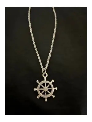 Antik Gümüş Kaplama Çelik Unisex Gri Ihtişamlı Gemi Dümeni Zincirli Kolye