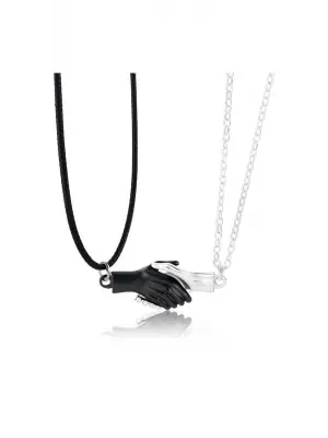 Antik Gümüş Kaplama El Ele Tutuşan 2li Mıknatıslı Sevgili Kolyesi