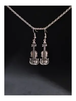 Antik Gümüş Kaplama El Yapımı Retro Müsic Gitar Küpe