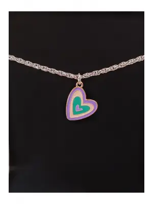 Antik Gümüş Kaplama Gökkuşağı Barbie Love Kalp Zincirli Kolye