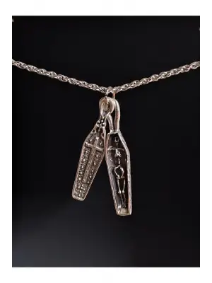 Antik Gümüş Kaplama Heart Gotik İki Figürlü Unisex Zincirli Hediyelik Kolye