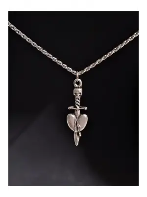 Antik Gümüş Kaplama Heart Sarmal Sembol Unisex Çelik Zincirli Kolye