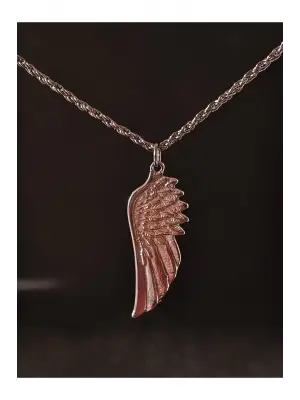 Antik Gümüş Kaplama Kartal Kanadı Tüy Sembol Unisex Siyah Zincirli Kolye