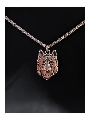 Antik Gümüş Kaplama Kurt Baş Wolf Sembol Unisex Zincirli Kolye
