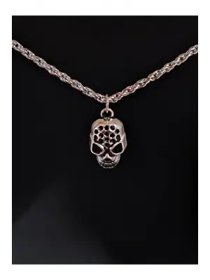 Antik Gümüş Kaplama Kuru Kafa Yarasa Sembol Unisex Zincirli Kolye