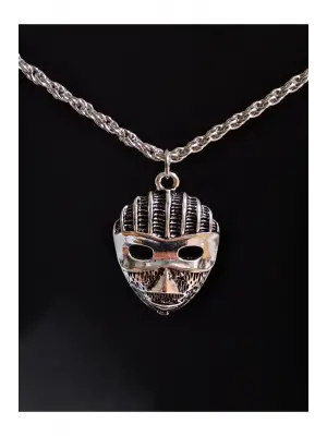 Antik Gümüş Kaplama Maske Unisex Zincirli Kolye