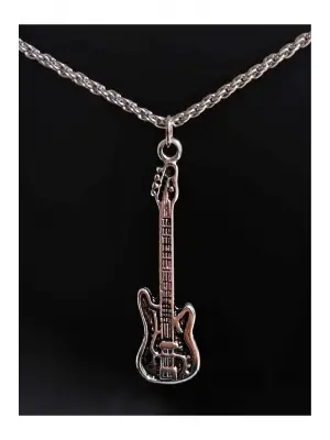 Antik Gümüş Kaplama Metalika Gitar Guitar Heart Unisex Kolye