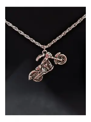 Antik Gümüş Kaplama Motorcu Moto Stil Sembol Unisex Zincirli Kolye