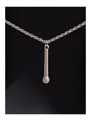 Antik Gümüş Kaplama Müzik Mikrofon Gitar Solist Unisex Kolye