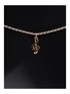 Antik Gümüş Kaplama Müzik Sol Melody Unisex Zincirli Hediyelik Kolye