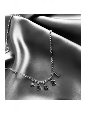 Antik Gümüş Kaplama Özel Harf Angel Yazılı Unisex Gotik Çelik Zincirli Kolye