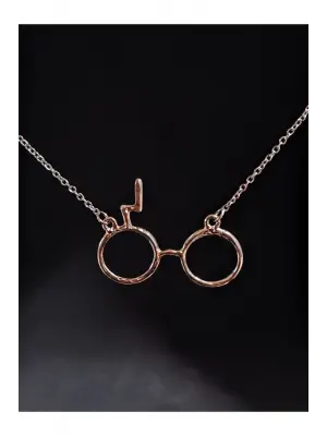 Antik Gümüş Kaplama Potter Sembol Gözlük Motif Unisex Zincirli Kolye