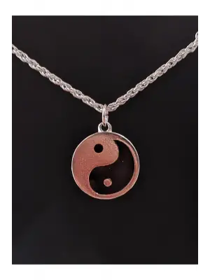 Antik Gümüş Kaplama Sembol Ying-Yang Zincirli Unisex Kolye
