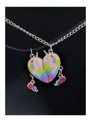 Antik Gümüş Kaplama Sevimli Horse 2 Adet Mıknatıslı Birleşen Unisex Hediyelik Kolye