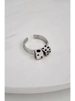 Antik Gümüş Kaplama Unisex Double Dice Çift Zar Ayarlanabilir Yüzük
