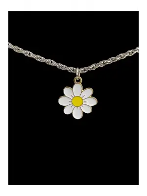 Antik Gümüş Kaplama Unisex Paslanmaz Çelik Zincirli Papatya Kolye