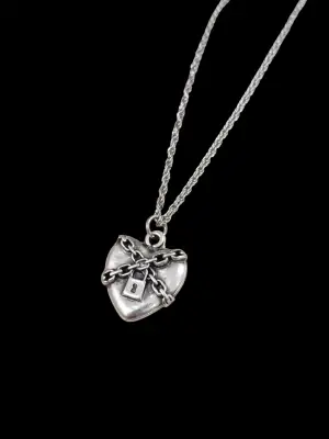 Antik Gümüş Kaplama Vintage Sevgili Kilit Hediyelik Unisex Zincirli Kolye