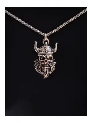 Antik Gümüş Kaplama Wikings Kafa War Heart Unisex Kolye